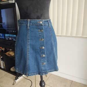 Vintage Hot Kiss Blue Denim Y2K A-Line Button-Front Skirt Size M